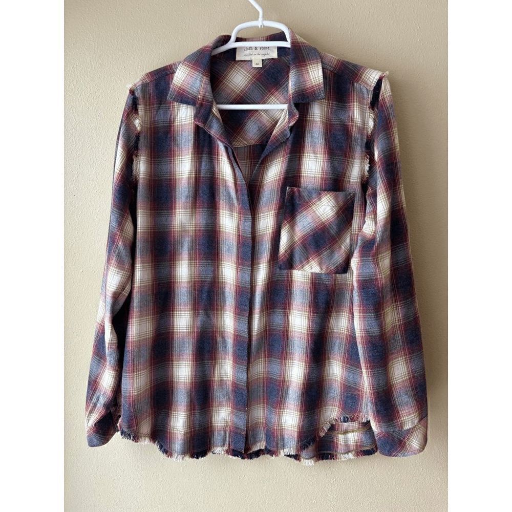 Cloth and Stone Crushed Berry Frayed Plaid Button Down Shirt Women's Size Medium
